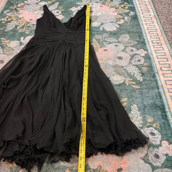 Tadashi Collection midi Dress sz 6 Black Silk Chiffon Pleated Sleeveless v neck - Picture 11 of 15